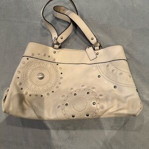 COACH Ladies Women’s Ivory Leather Handbag with Silver Studs
